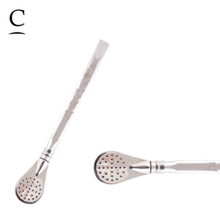 Metal Filtering Straw Silver Coated Flat Drop Shaped end M